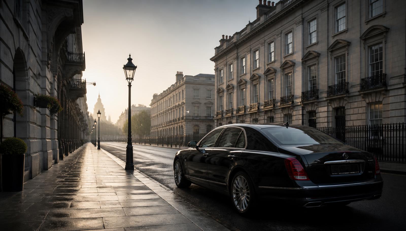 Black executive chauffeur car waiting at Heathrow Airport arrivals for a visitor travelling from Tokyo.