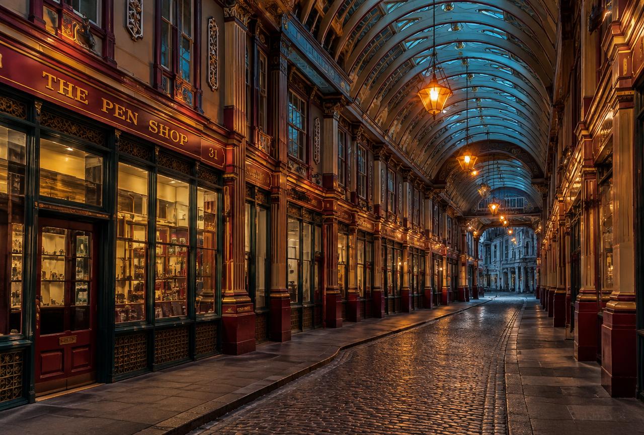 Victorian covered market arcade in the City of London used as a Harry Potter filming location