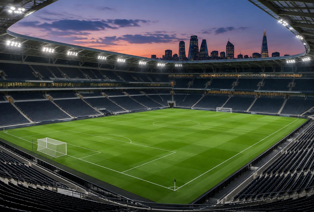 Floodlit football stadium exterior on a match-day private chauffeur booking in London