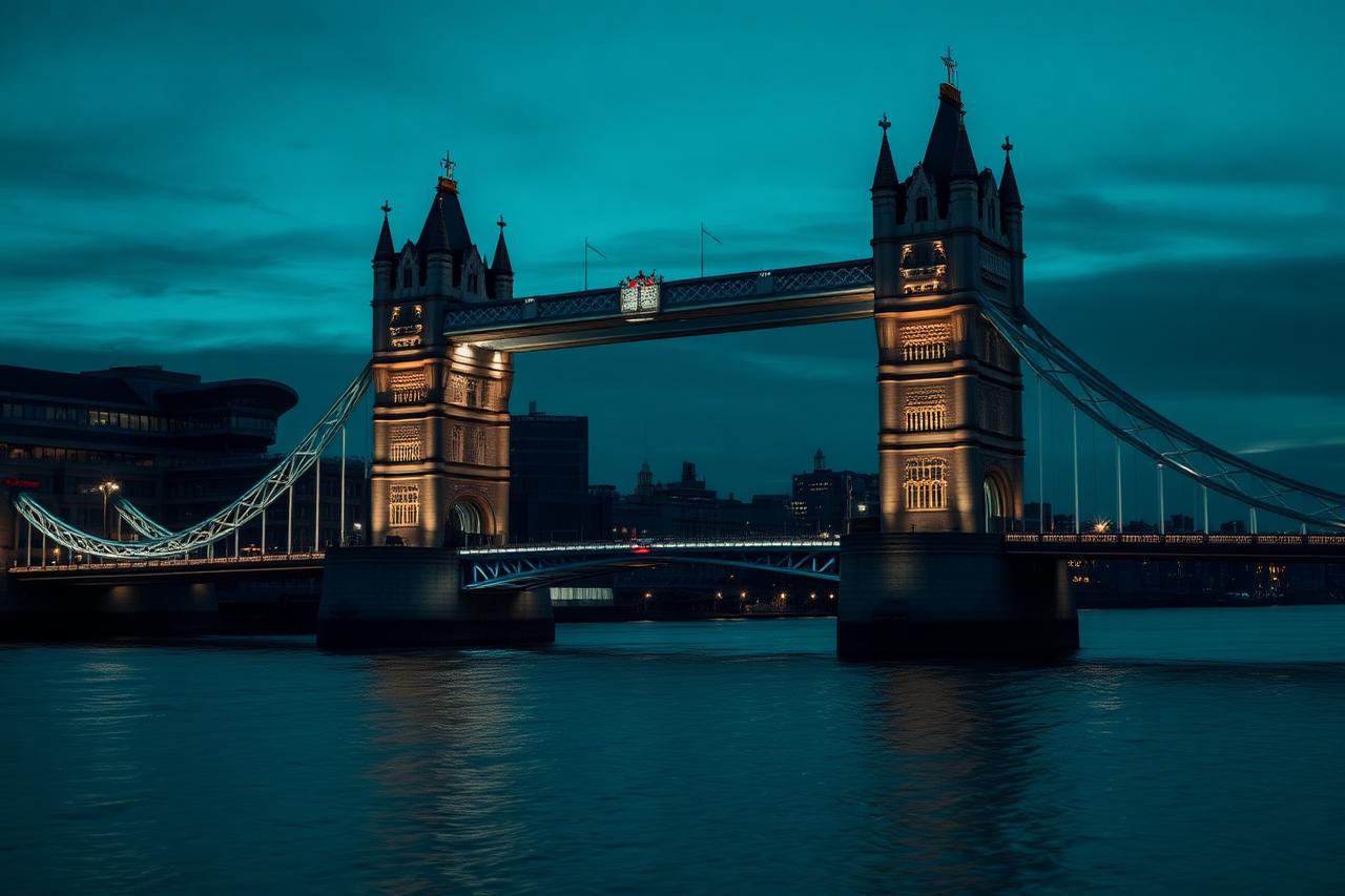 Illuminated London skyline with Tower Bridge and the Thames on a private chauffeur-driven tour